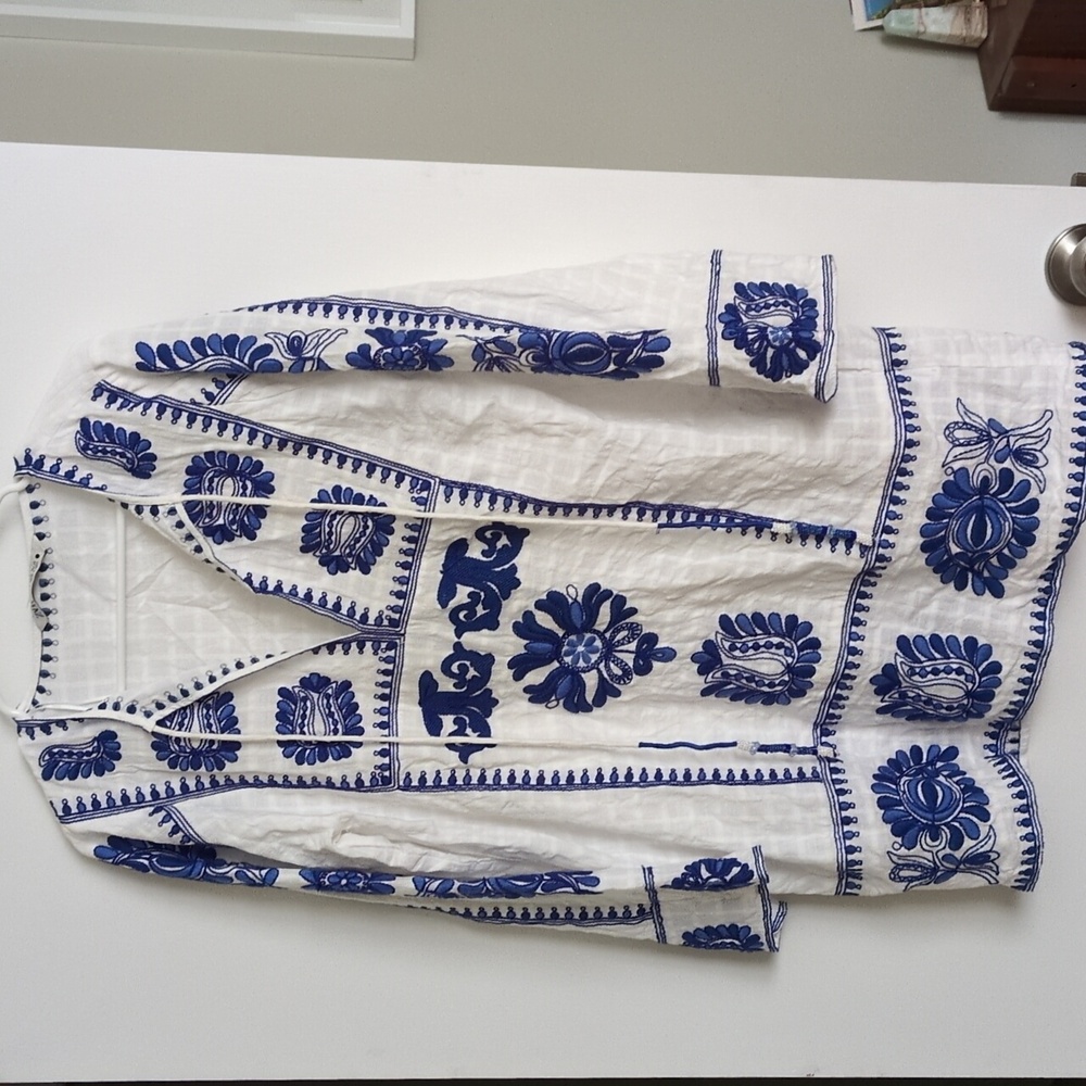 Zara White Tunic with Blue Embroidery
